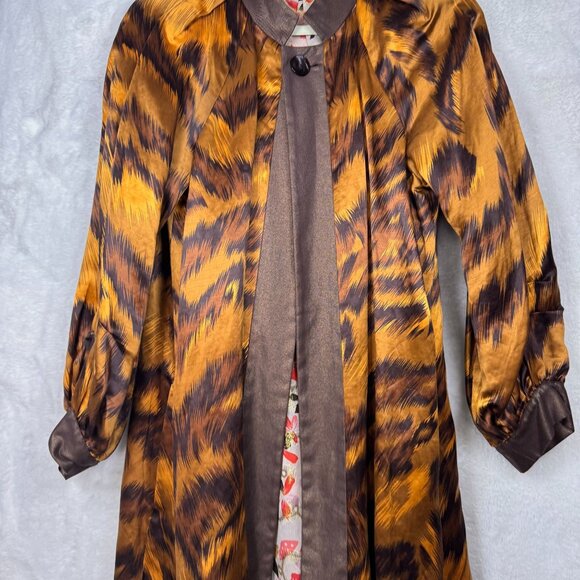 A0001 Diane Von Furstenberg Hadini Reversible Floral & Animal Print Coat Size 8 - Picture 15 of 16